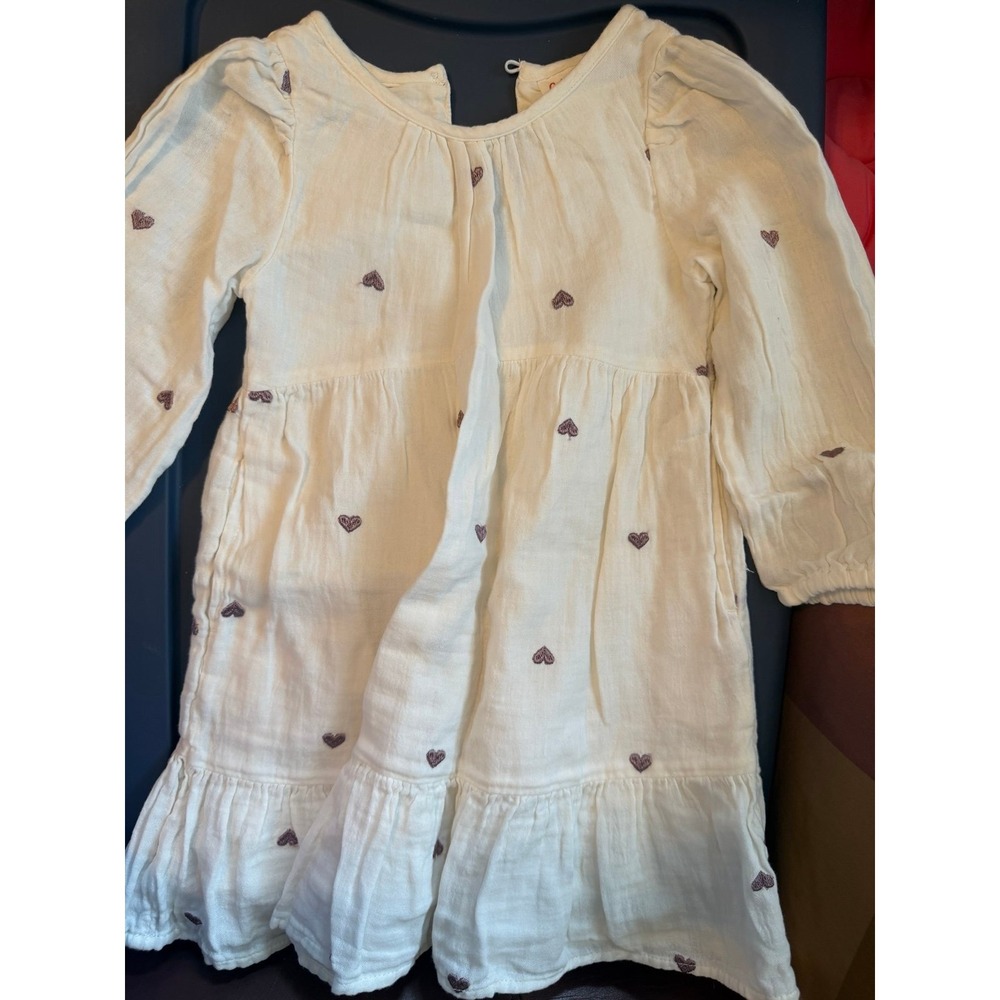 Toddler girl dress cat and Jack white with embroidered hearts 3T flowy